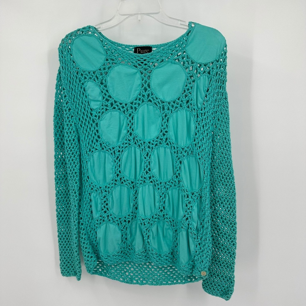 Pure Handknit Womens Boho Crochet Top Size S/M Mermaid Beachy Open Knit Eclectic